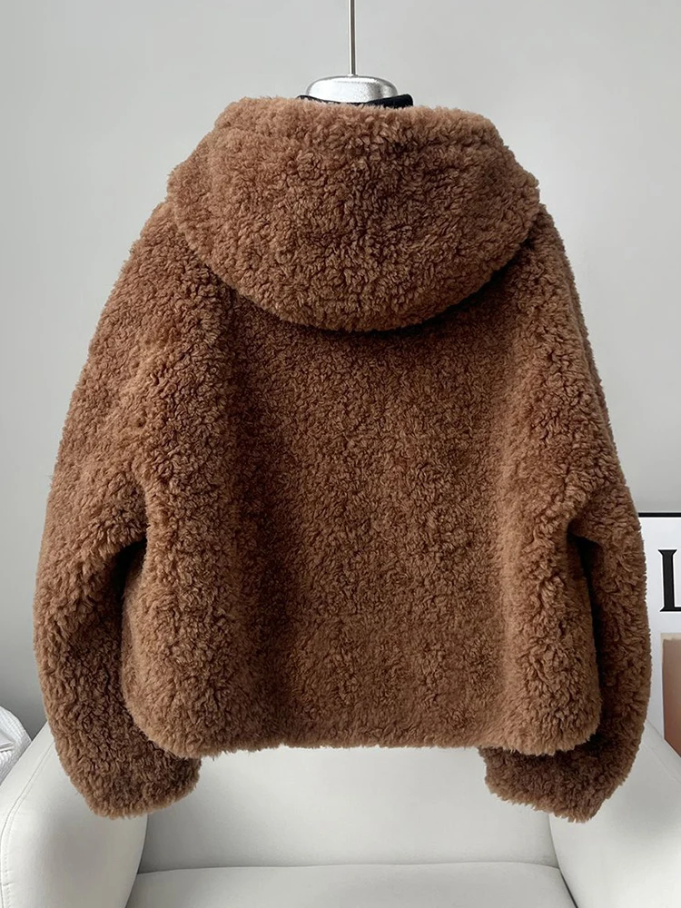 فو لامب لطيف معطف دافئ المرأة Vintage جيوب طويلة الأكمام الحلو سترة الشتاء الإناث الرجعية القهوة مقنعين أبلى القمم