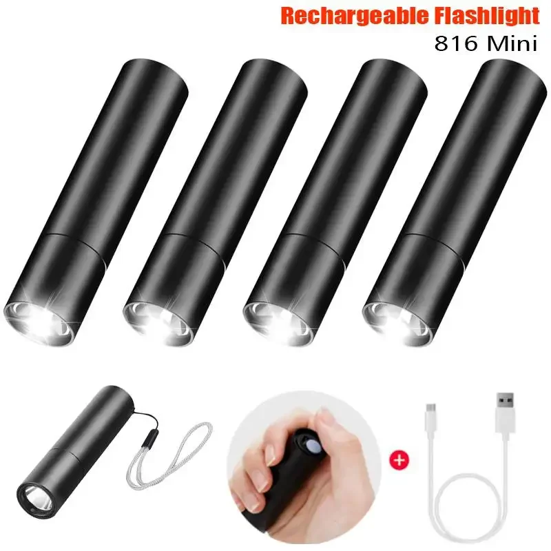 Mini Keychain Flashlight USB Charging Waterproof Pocket Torch Lamp 3 Modes Outdoors Strong light Camping Fixed-Focus Flashlight