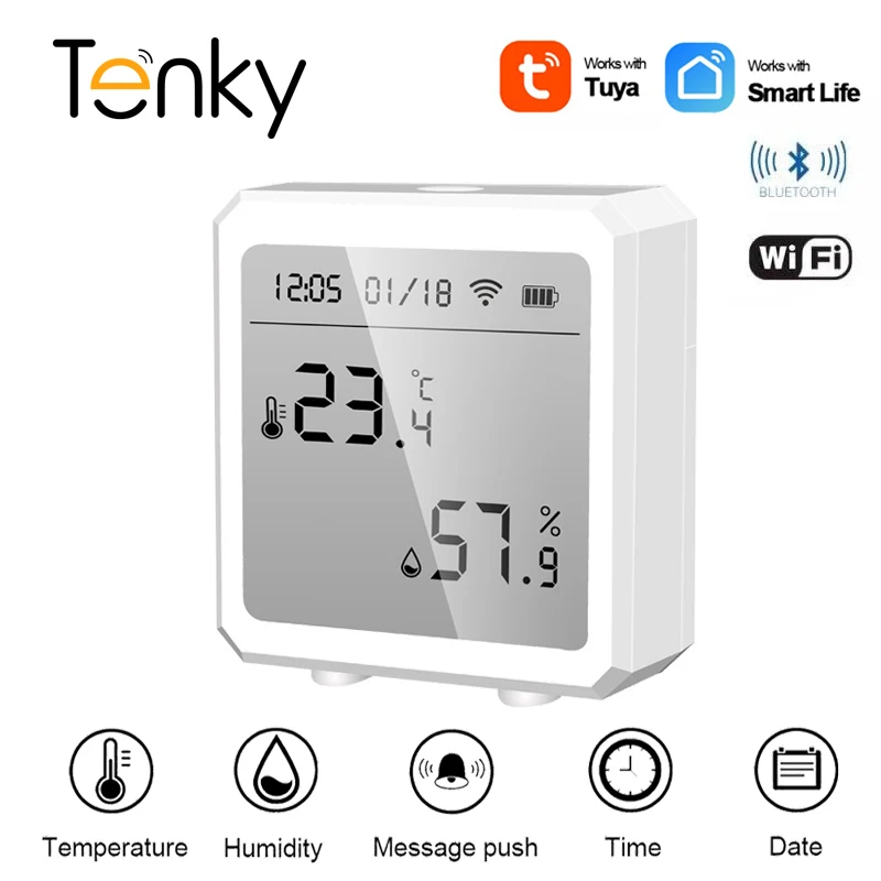 

Tuya WIFI Bluetooth Temperature Humidity Sensor Thermometer Detector with alarm Function Work with Smart Life Alexa Google Home