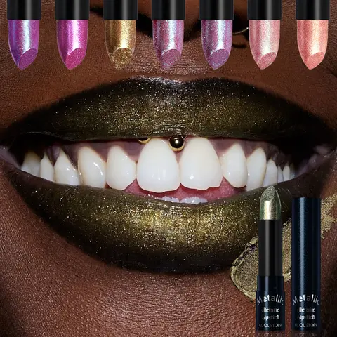 15 Color Metallic Lipstick Diamond Pearlescent Dark Green Blue Red Matte Velvet Shiny Lip Stain Halloween Party Makeup Cosmetics