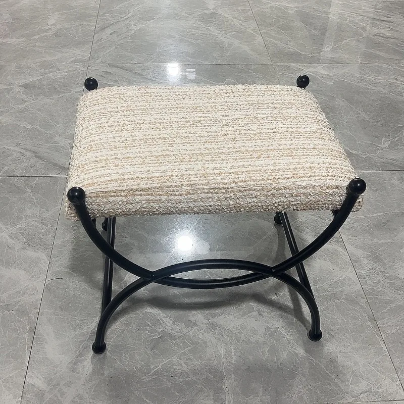

Retro Entryway Stool Metal Upholstered Ottoman Small Sofa Bench Living Room Vintage Shoe Bench Elegant Vanity Stool Customized