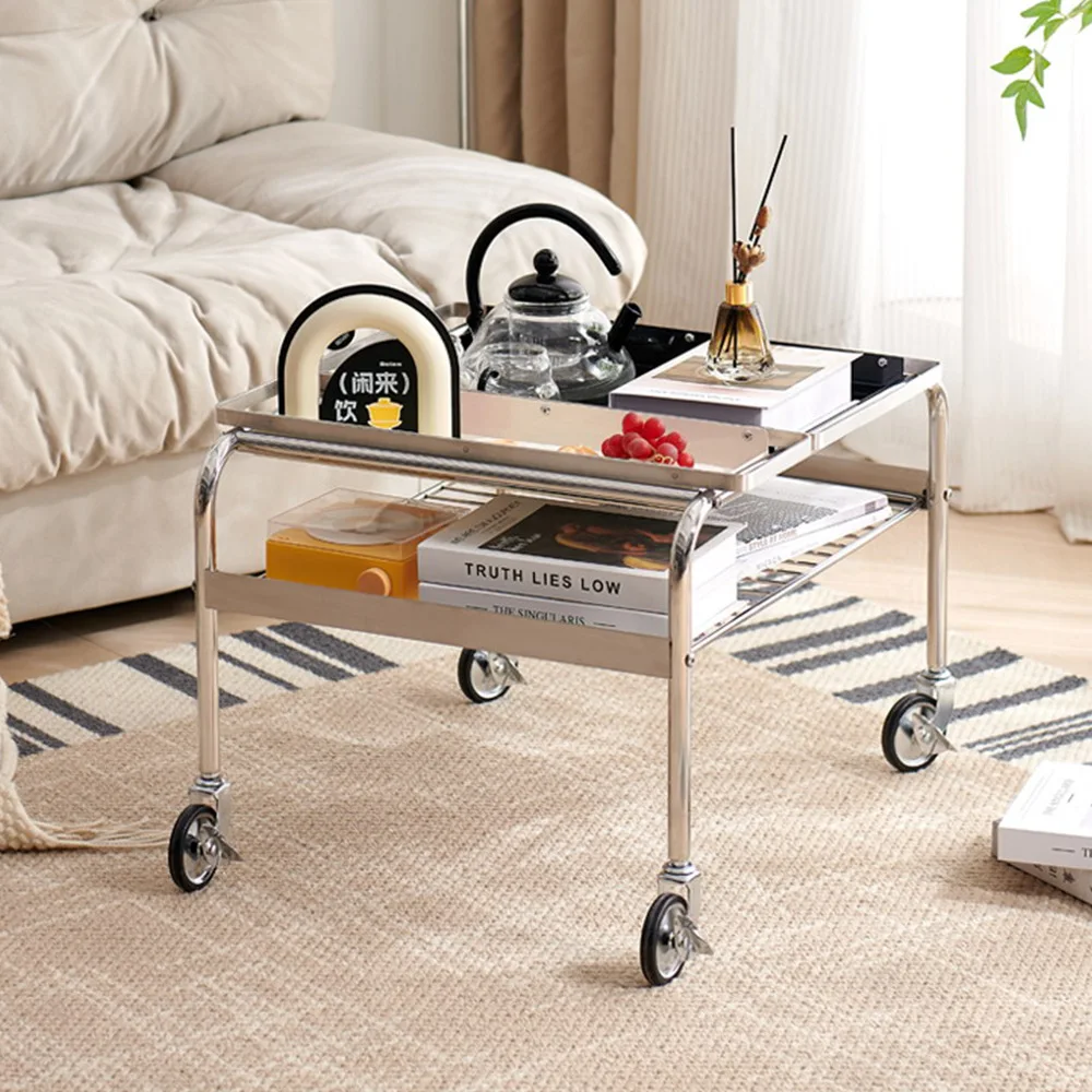 Medieval removable coffee table push sofa edge rack stainless steel small table with tray
