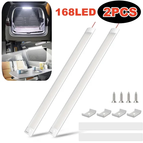 Imagen 1 del producto Luz de Camping para maletero de coche, iluminación Interior de coche 168LED, barra LED para techo, 12V-85V, luces interiores para autocaravana, furgoneta, camión, 2 uds.