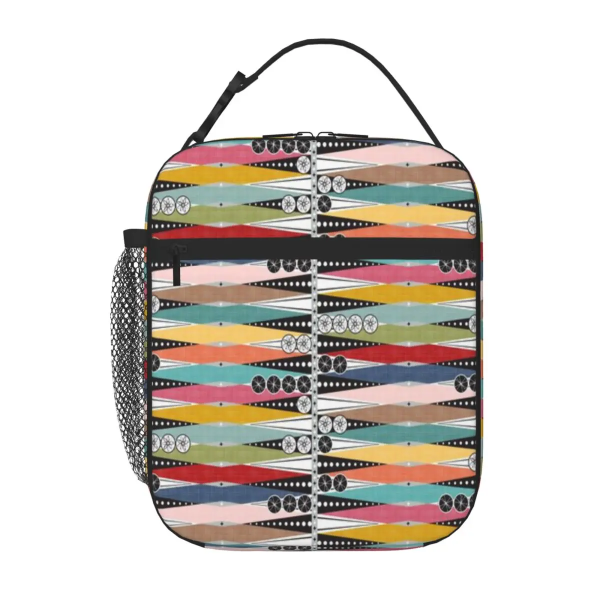 Hot Sale Mid Century Modern Atomic Age Backgammon Canvas Texture Cooler Lunch Bag Homemade Bento Large Lunch Bag