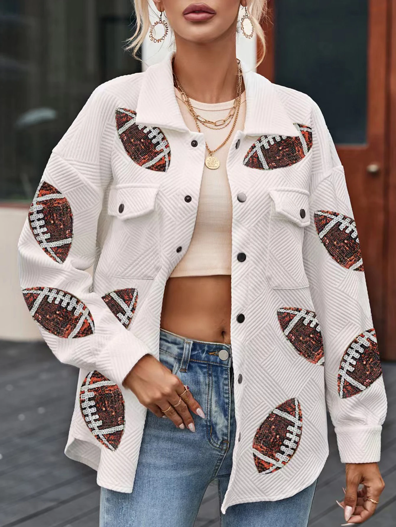 

Women's 2025 Winter Casual Jackets Lapel Long Sleeve Open Stitch Leaves Daily Loose Fit Jackets