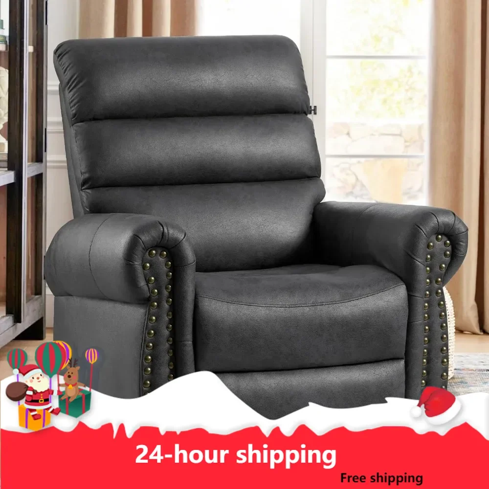 Manual Recliner Chair with Comfortable Arm and Back,Breathable Leather Single Sofa Recliners, Classic Living Room Recliner Chair