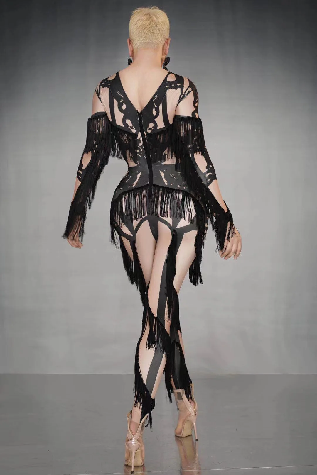 

Women Sexy Rompers Diamond Shiny Tassels Stretch Tight Jumpsuit Party Bar Nightclub Dj Female Singer Stage Performance Clothing