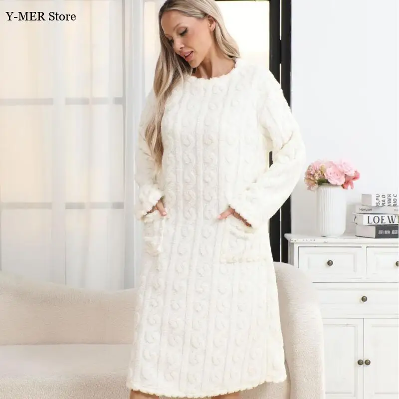 

2025 Winter New Flannel Kimono Nightgown Women Warm Long Sleeve Loungewear Sleepwear Lady Kimono Robe Coral Fleece Bathrobe