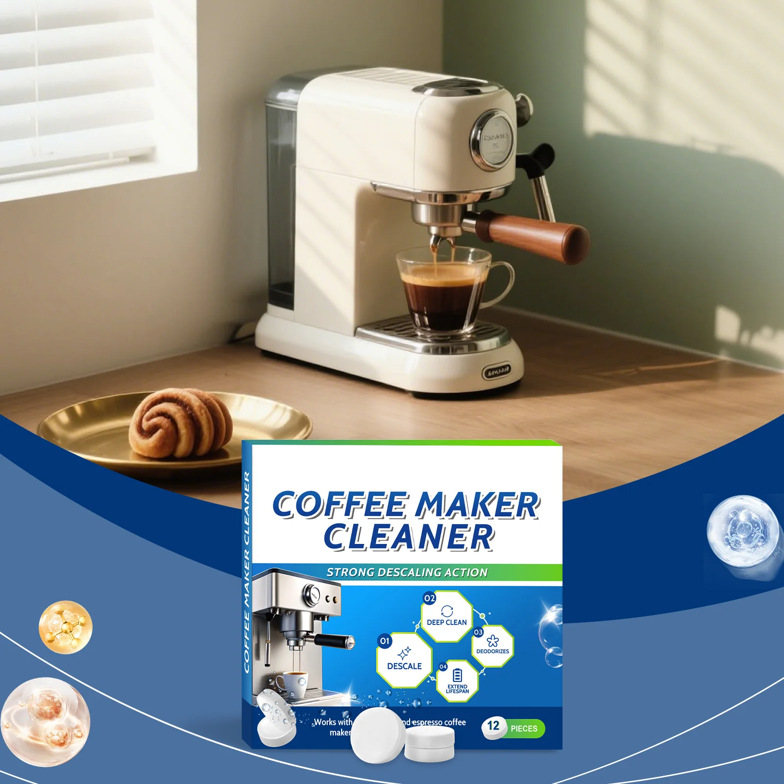 

Coffee Maker Cleaning & Care Tablets,Removes Oil,Scale & Residue.Maintains Taste & Machine Life,Gentle Formula,Travel-Friendly