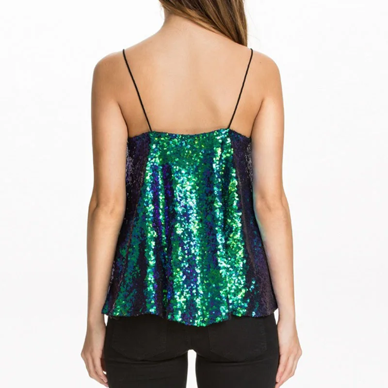 Glamorous Sequin Tank Top for Women Sleeveless Halter Neck Loose A-Line Design Stage Performance & Club Nights