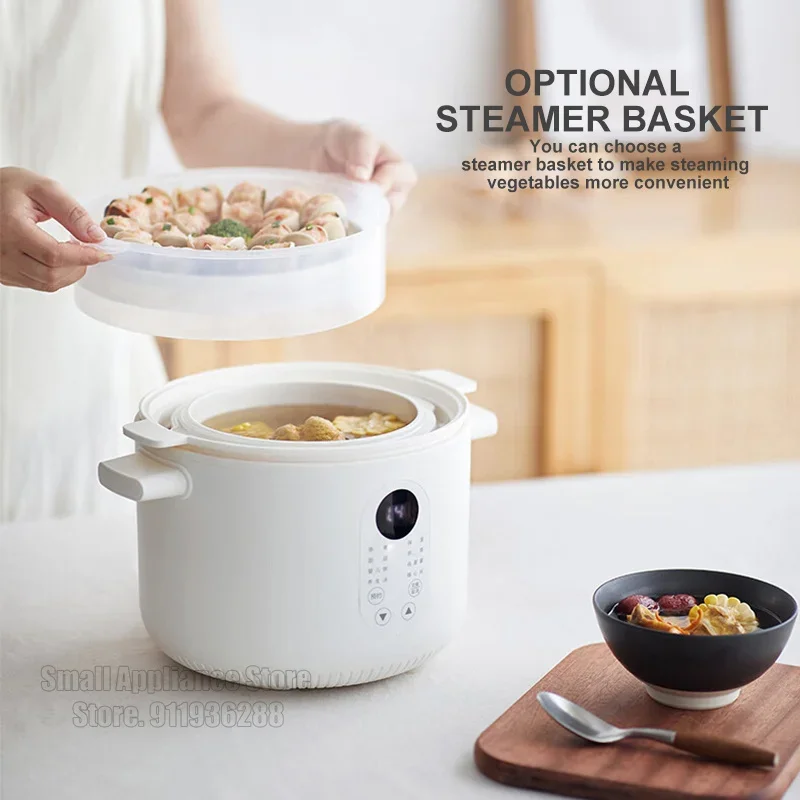 Olayks Electric Stew Pot Baby Porridge Automatic Electric Cooking Pot Large Capacity White Ceramic Material Stewing Pot 220V