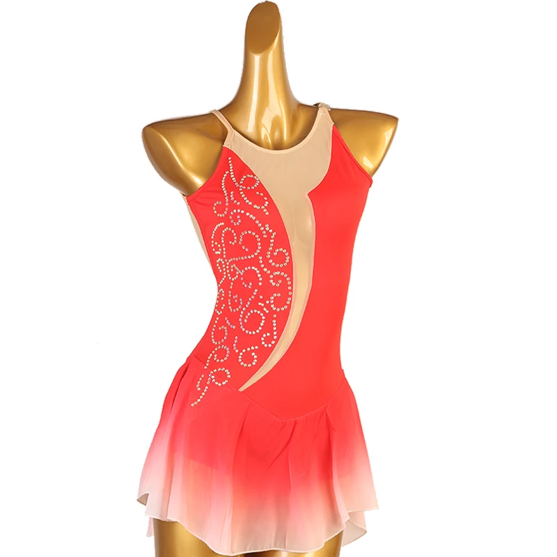 

Figure Skating Dress Women girl Ice Skating Dress Gymnastics Costume custom crystal rhinestone red B204