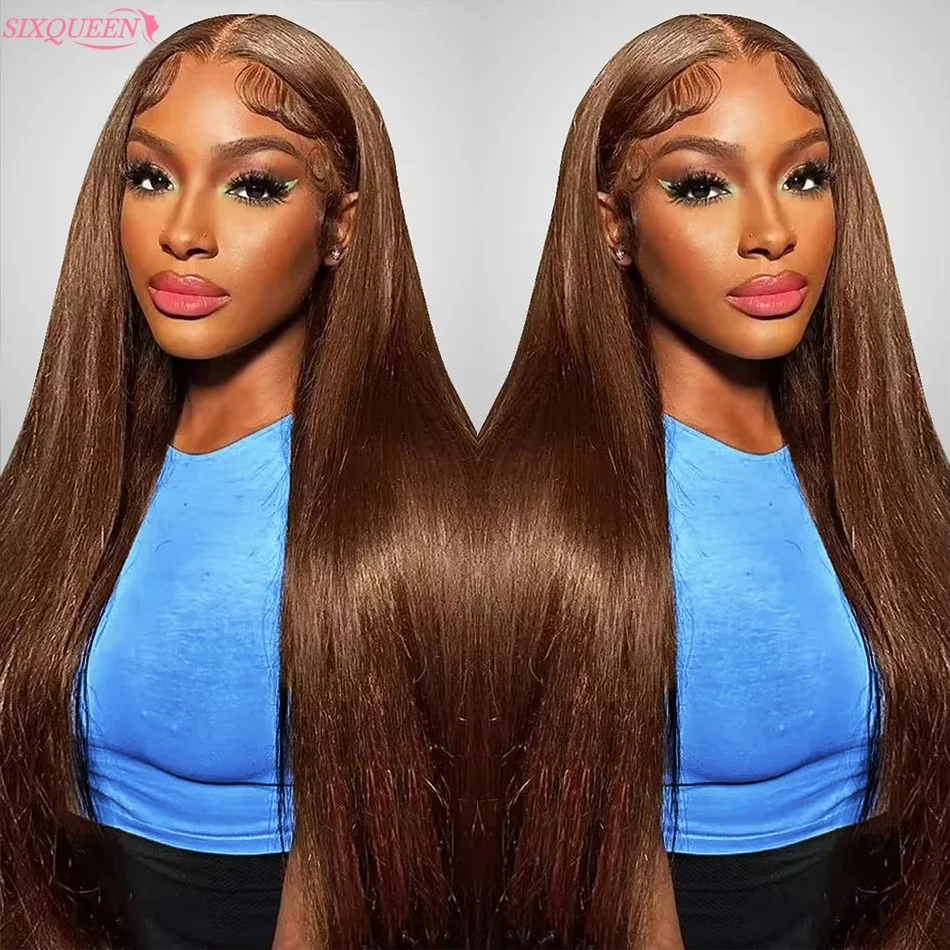 الشوكولاته براون مستقيم الدانتيل شعر مستعار أمامي شعر الإنسان 13x6 HD الدانتيل أمامي خصلات الشعر المستعار الإنسان 220% الكثافة الدانتيل شعر مستعار أمامي للنساء