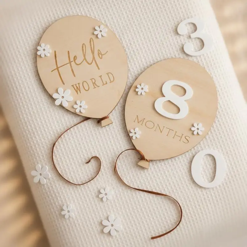 1Set Baby Wooden Balloon Milestone Cards Lightweight Portable Newborn Photography Props for Outdoor Baby Shooting