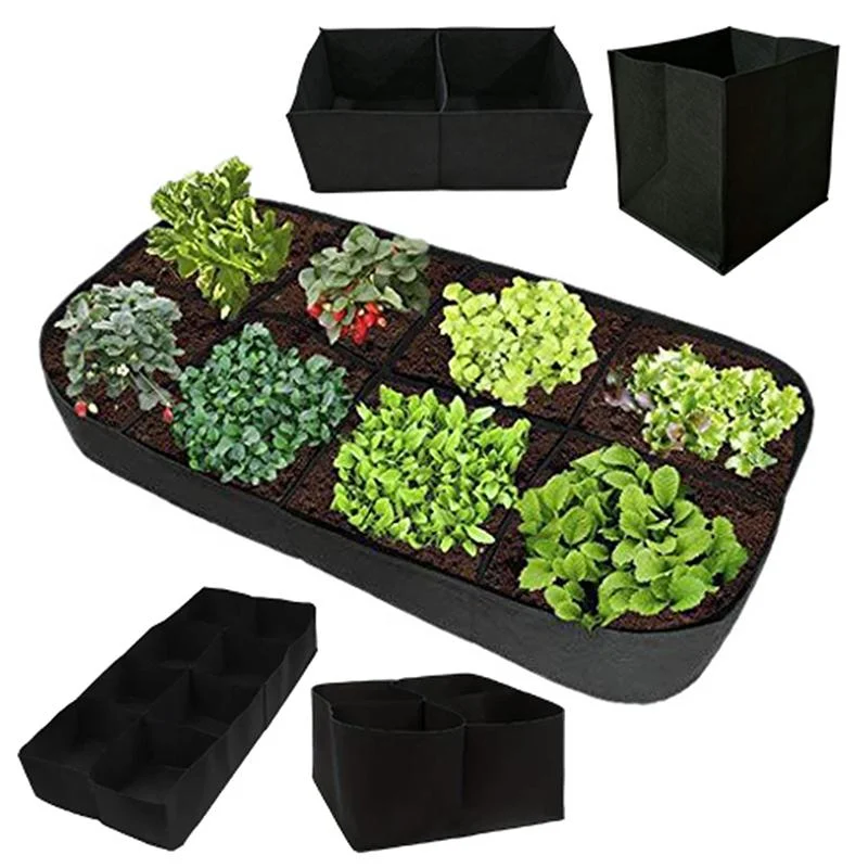 1/2/4/6/8 Holes Black Grow Bag Fabric Raised Garden Bed, Flowers And Vegetables Garden Grow Bags Rectangle Planting Nursery
