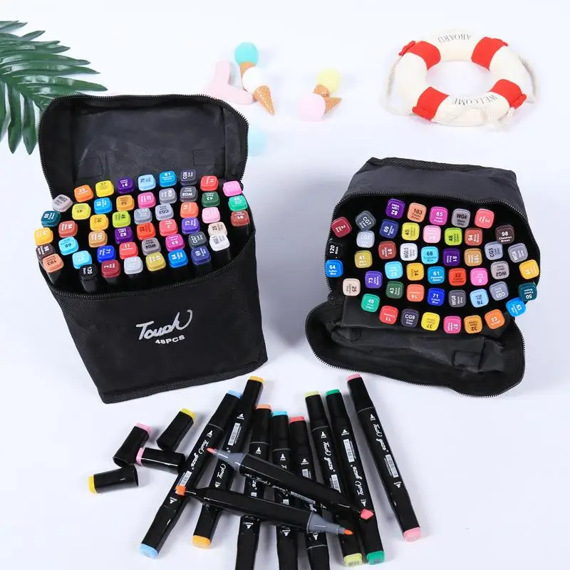 24 30 36 48 60 80 168Pcs Art Marker Set Alcohol Based Marker Pen Watercolor Brush Pen Sketch Marker Dual Tip Drawing Art