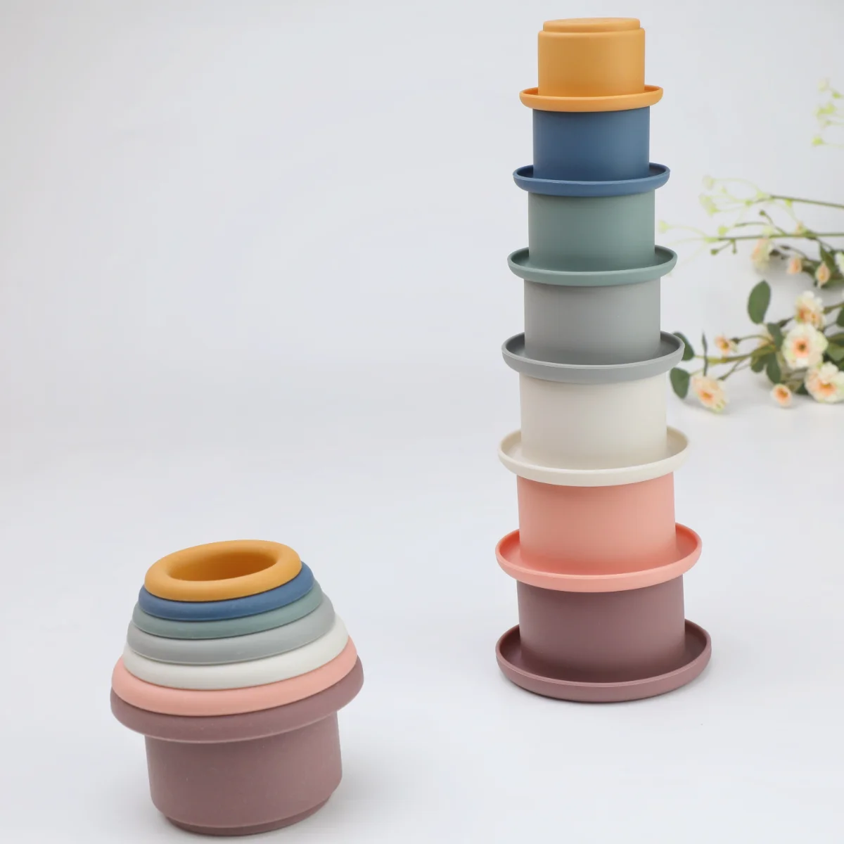 1Set Silicone Stacking Cups Montessori Toys for Kids Stacker Blocks Early Educational Toys Baby Bath Toys Ins Style Bathtub Toy