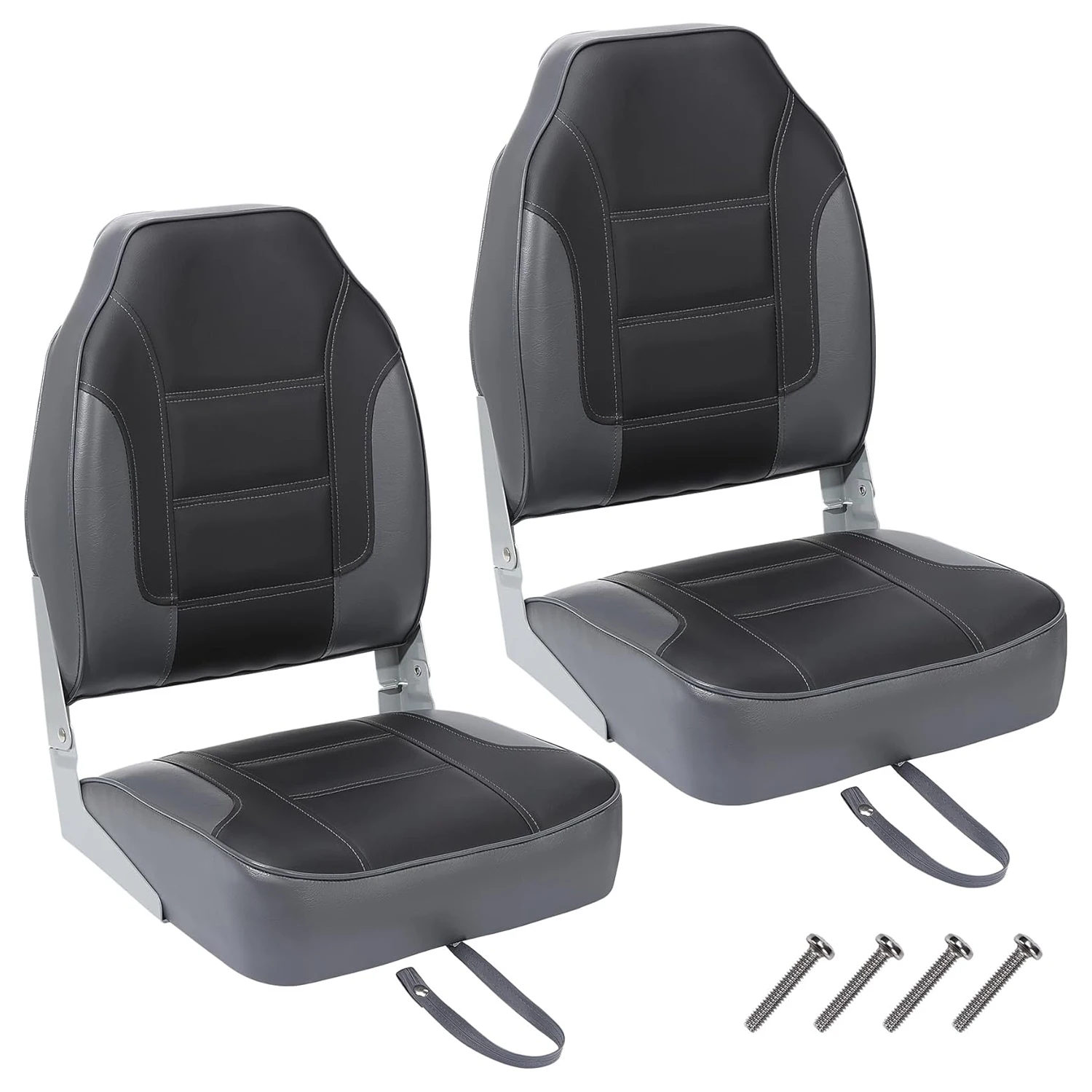 2 Pack Folding Boat Seats, High Back Fishing Boat Seat, Comfortable Boat Chairs with Thick Sponge Padding and Hinge for Sightseeing Boat, Speedboat