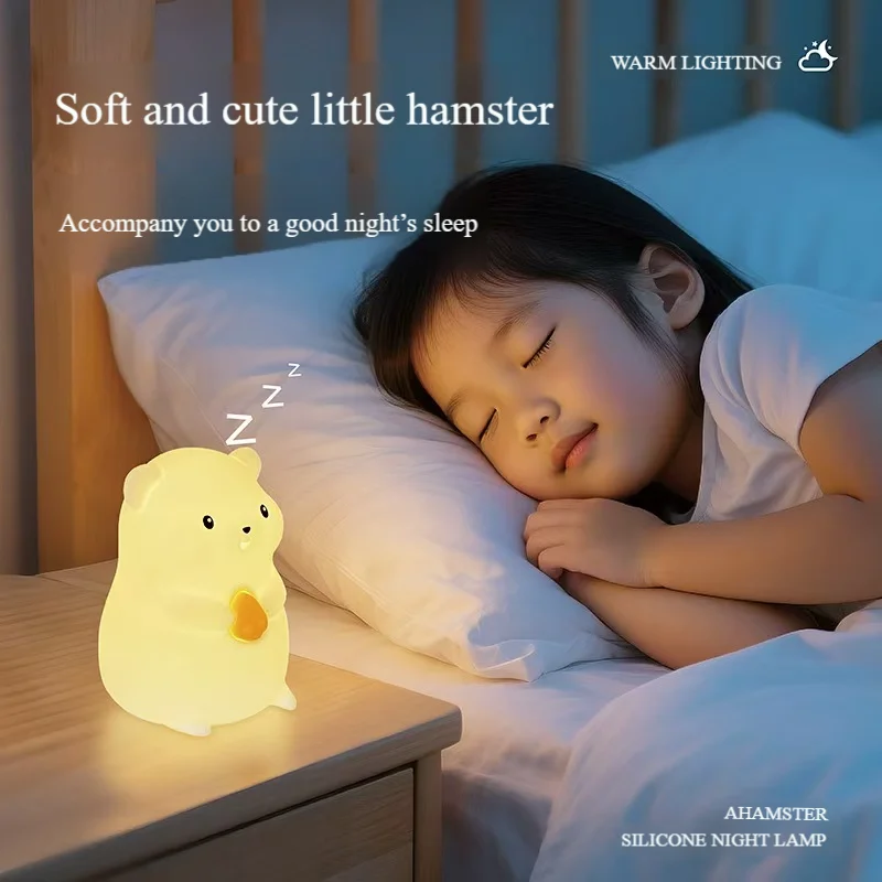 Niedliches Silikon-Einhorn, Schaf und Hamster, RGB-LED-Nachtlicht, USB wiederaufladbar, Cartoon-Tier-Touch-Lampe für Kinderzimmer, Dekoration, Geschenk