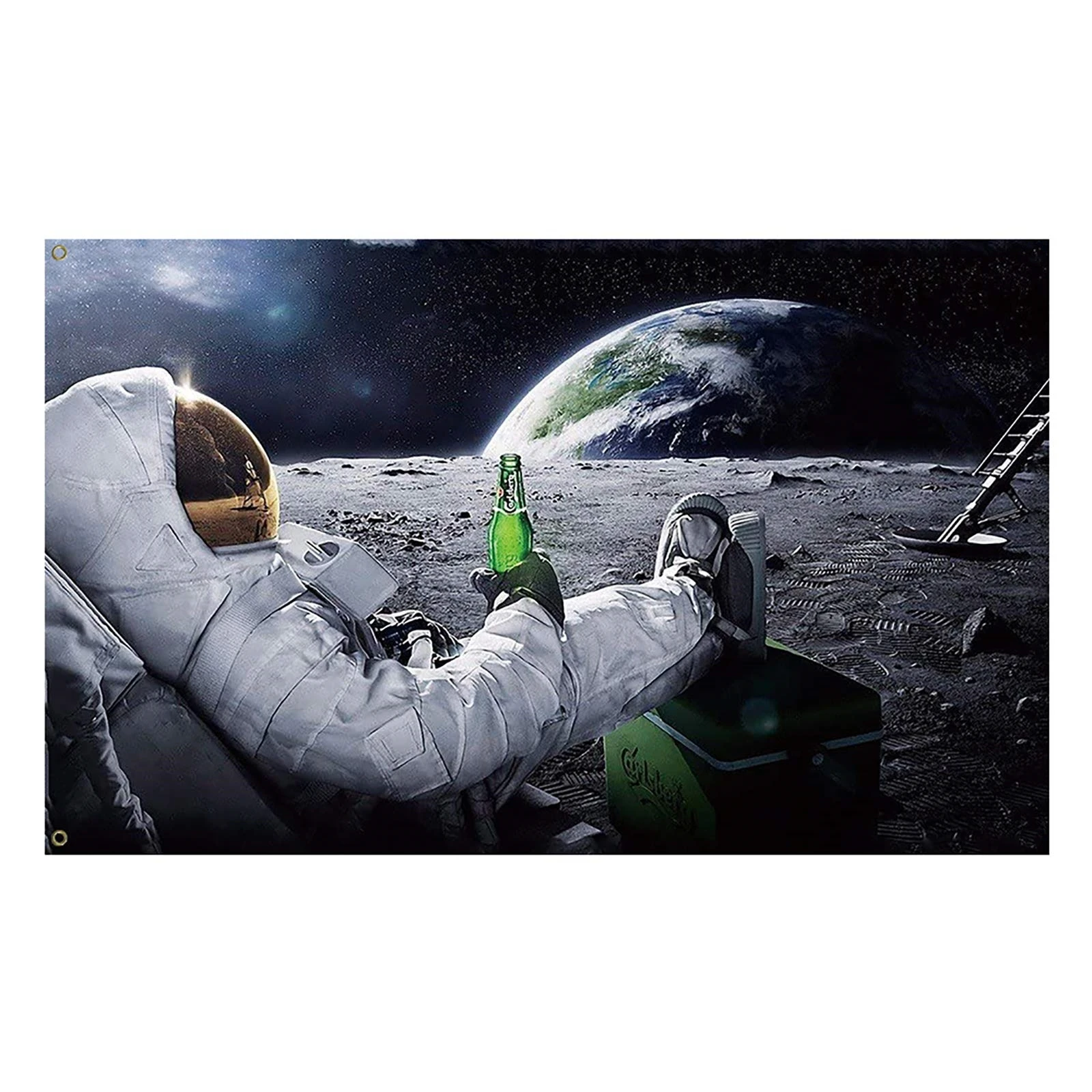 Astronaut Relaxing and Drinking Beer on The Moon Flag Outer Space Flags Indoor Outdoor Banners and College Dorm Decorative Flag