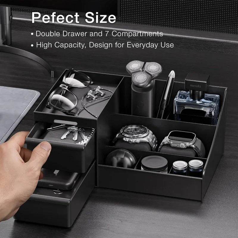 

Men Bedroom Table Cosmetic Skin Care Storage Rack Cosmetic Storage Box Organizer Black Makeup Storage Box With Drawer Divided