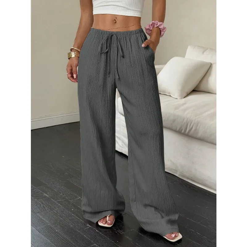 1 pièces été femmes décontracté couleur unie pantalon à jambes larges pantalon de salon ample pantalon de maison confortable portable à l'extérieur