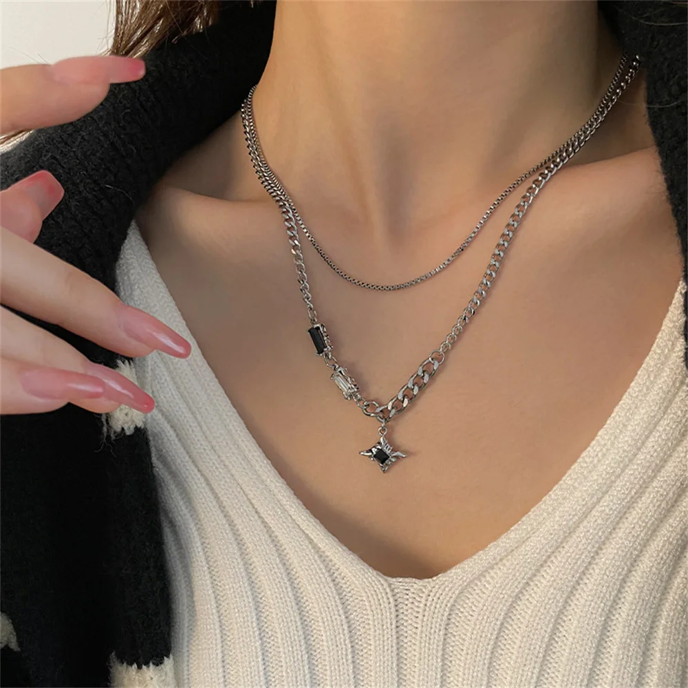 Trend Starlight Pendant Necklace For Women Double Layered Titanium Steel Chain Korean Fashion Design Luxury Jewelry Wholesale image 4