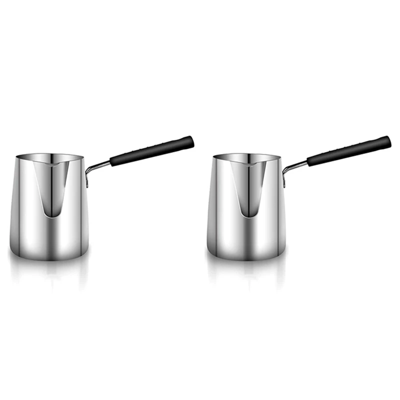 2X Stainless Steel Butter And Coffee Warmer,Turkish Coffee Pot,Mini Butter Melting Pot And Milk Pot With Spout -(600Ml)