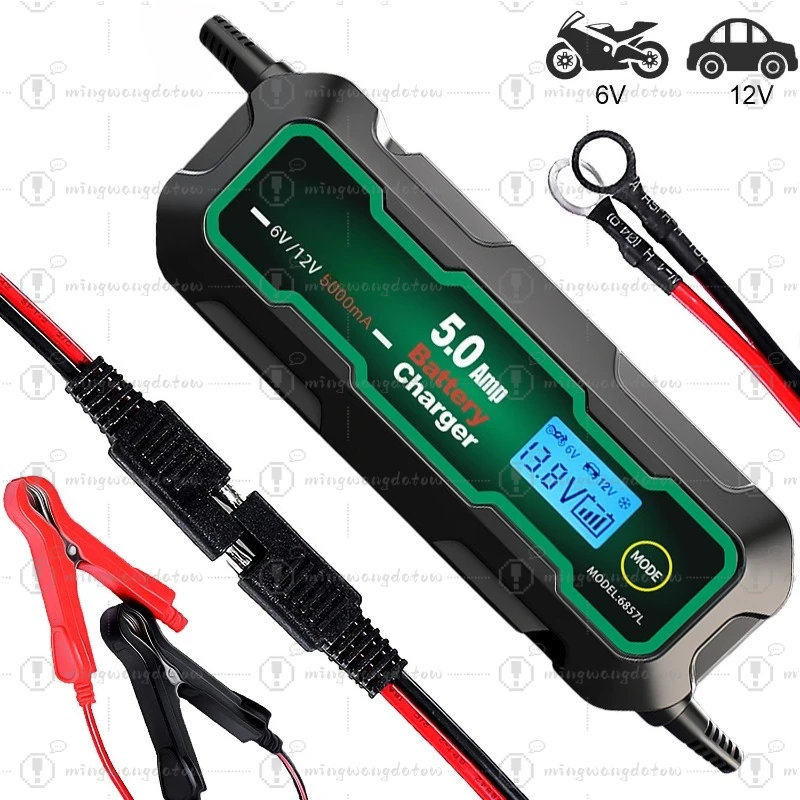 

6V/12V 5A Smart Car Battery Charger, LCD Display, Lead-Acid Battery Charger