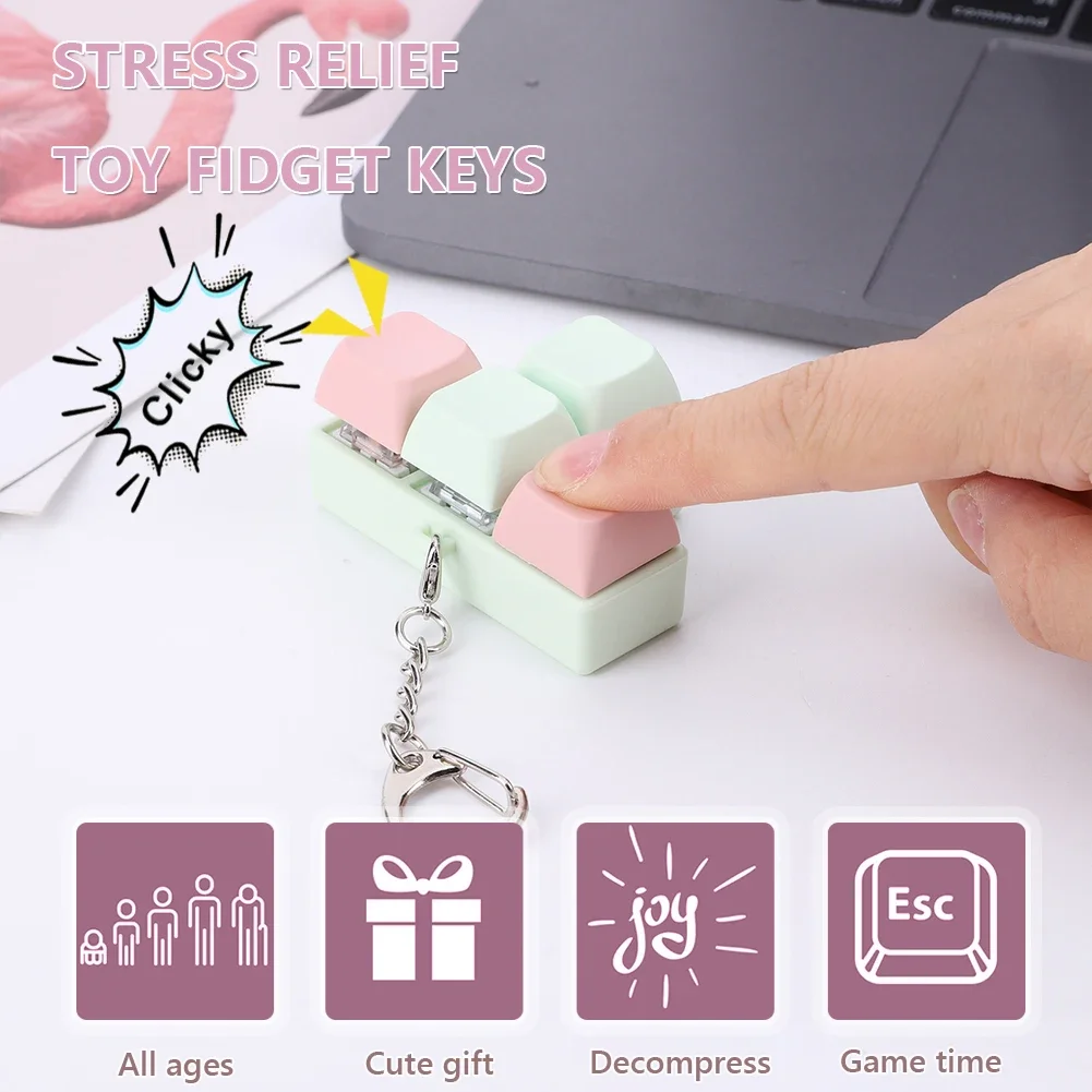 Finger Keyboard Fidget Toys 4-Button Keyboard Clicker Toy Sensory Fidget Keyring Mechanical Keyboard Axis Tester for Kids Adults