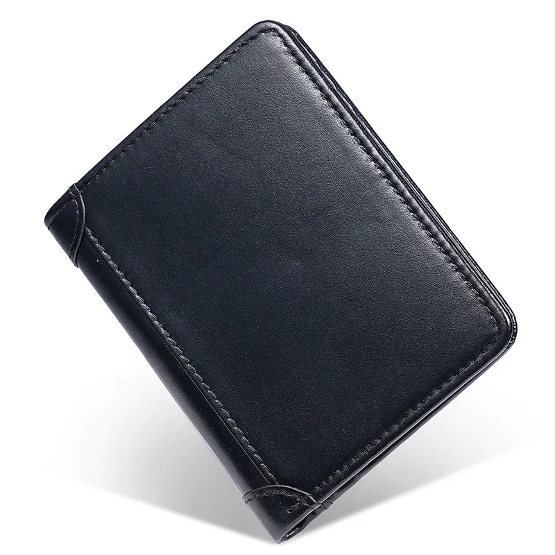 Genuine Leather Men Wallet Short RFID Multi Card Holder Business Small Trifold Wallet Solid Color Foldable Man Purse