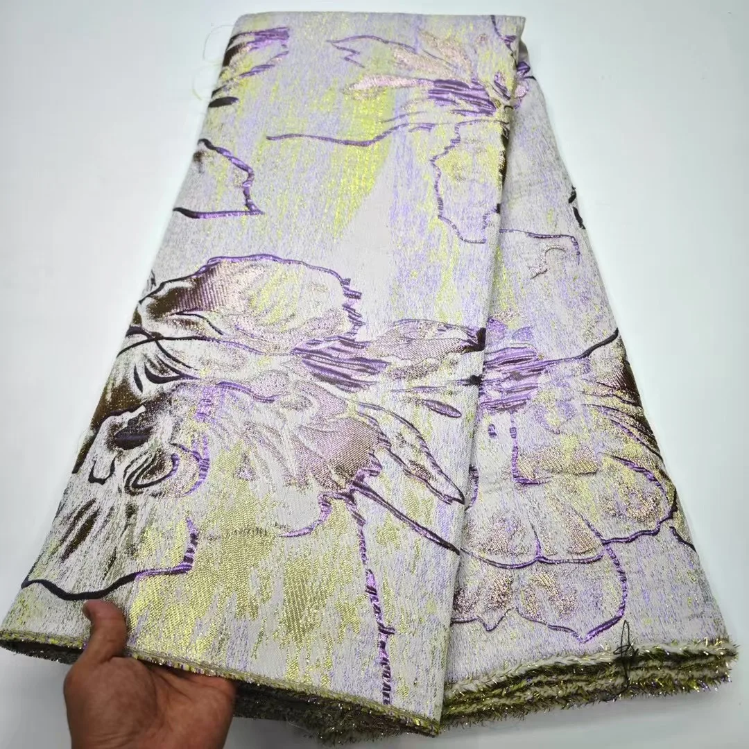 

African Brocade Jacquard Lace Fabric 2025 High Quality Damask 5Yards French Gilding Lace Fabric for Wedding Dress VHD6316