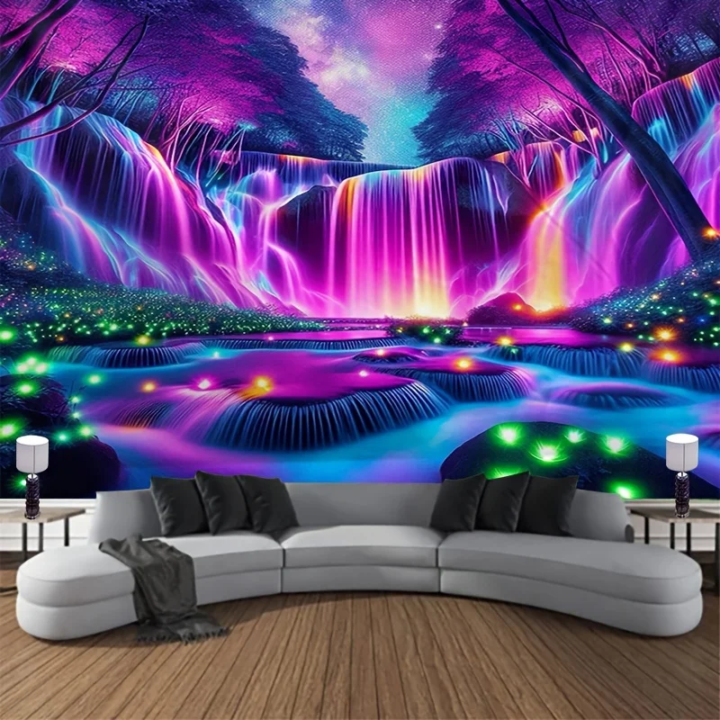 VIKAMA Fantasy-Wasserfall-Wandteppich: Lebhafter Wasserdurchfluss mit grünen Flecken für das Wohnzimmer, Gästehaus und als Dekoration im Naturstil