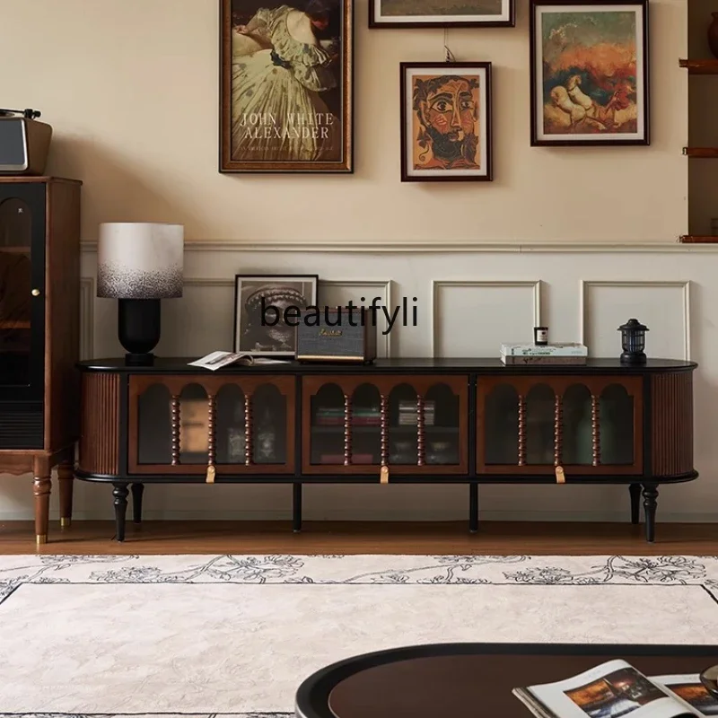 

ss1001 French contrasting color solid wood TV cabinet living room retro high-end storage locker integrated
