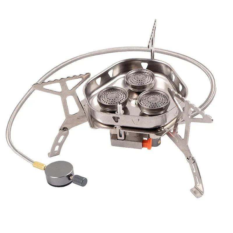 

Outdoor hose length 65cm 6900W windproof 3-head mini stainless steel portable cooker burner camping gas stove