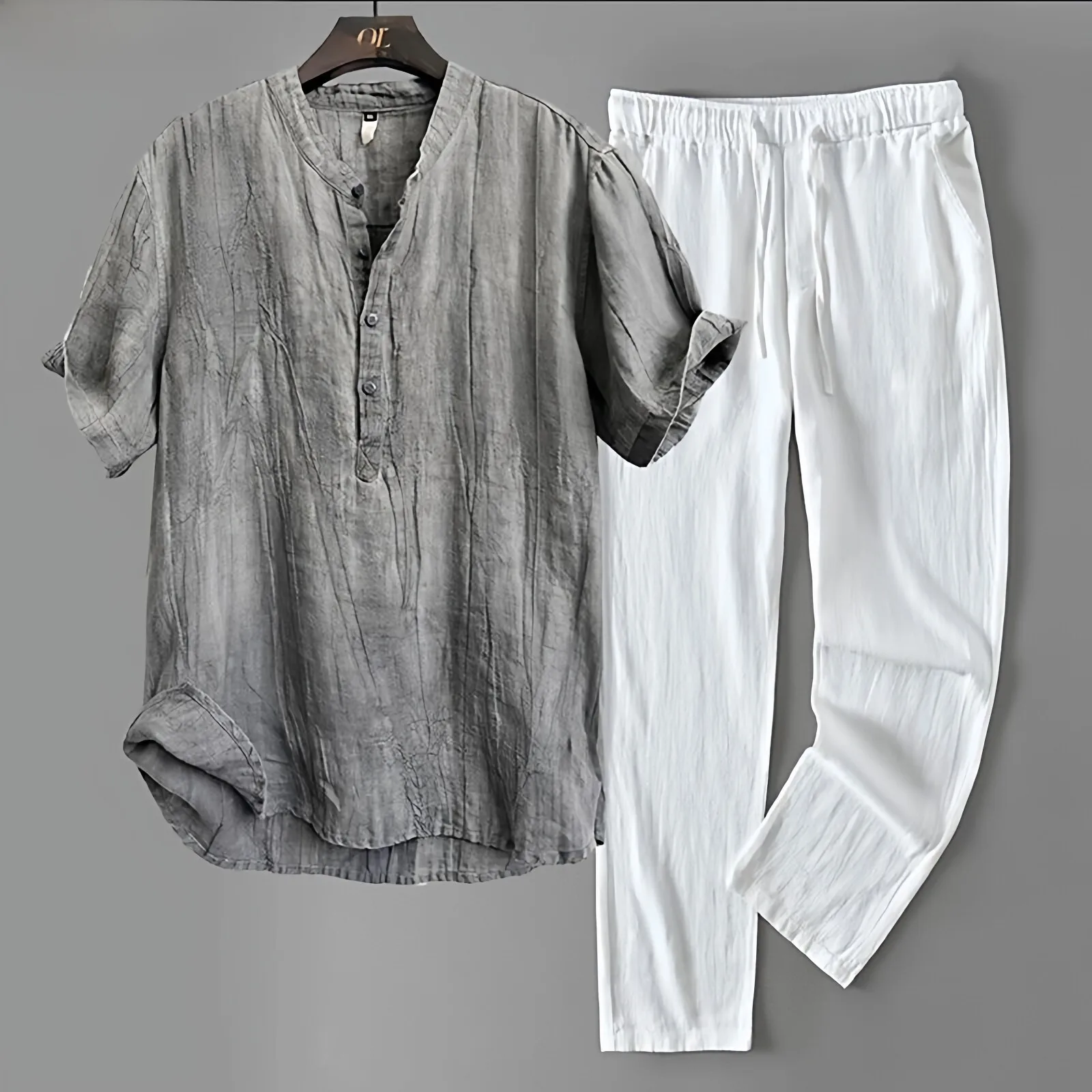 

Cotton Linen Short Sleeve T-Shirt Men's Casual Loose Summer Youth Artistic Stand Collar Shirt Comfortable Breathable