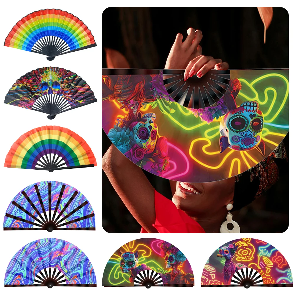 

Ten Inch Fluorescent fan Foldable Lightweight Glitter Hand Fan Craft Gifts Stage Performance Dance Kung Fu Folding Fan