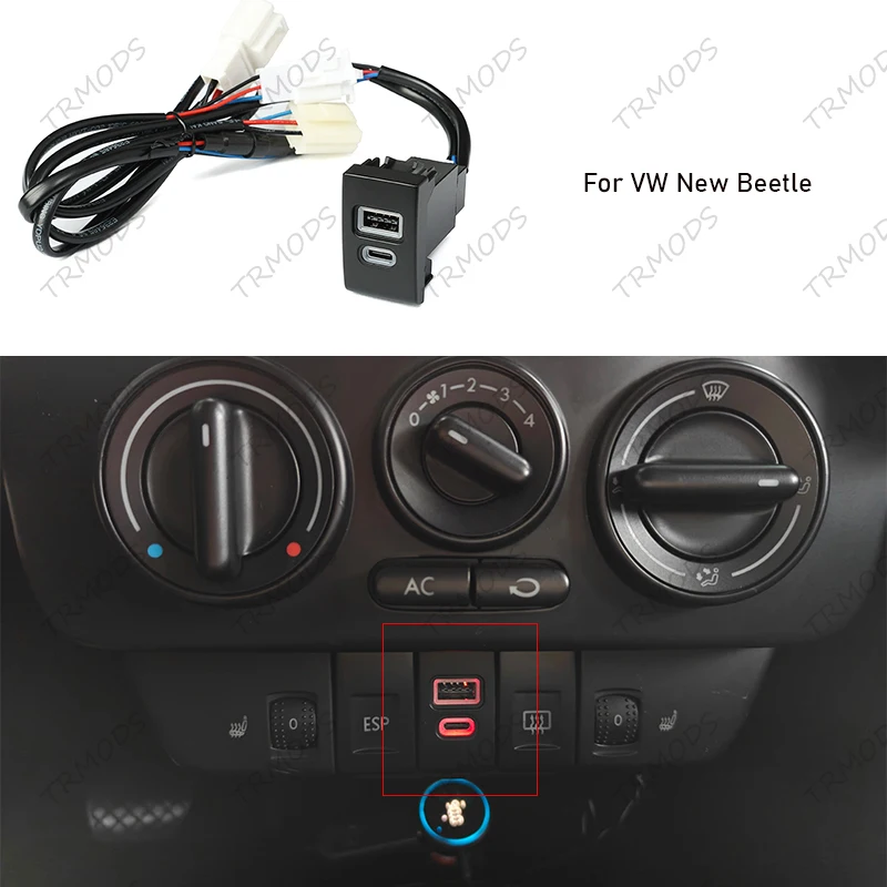 1 toma de cargador de coche QC3.0 Dual PD tipo C toma de carga adaptador de corriente teléfono para Volkswagen nuevos accesorios Beetle