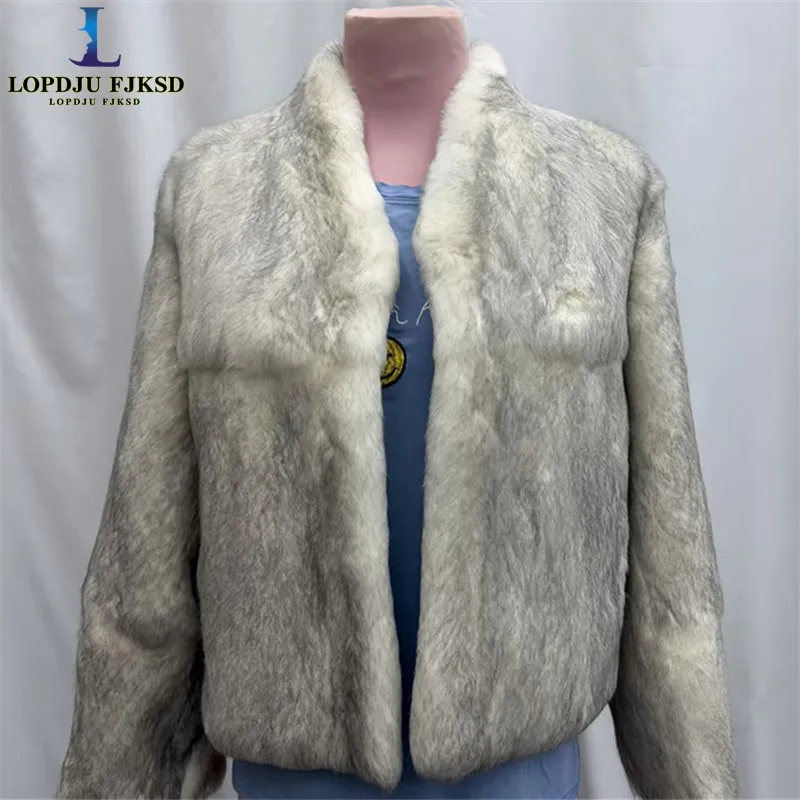 Real Rex Rabbit Fur Coat Women Autumn Winter Jacket Thick Warm New FashionCovered Button  Elegant Female Warm Outerwear