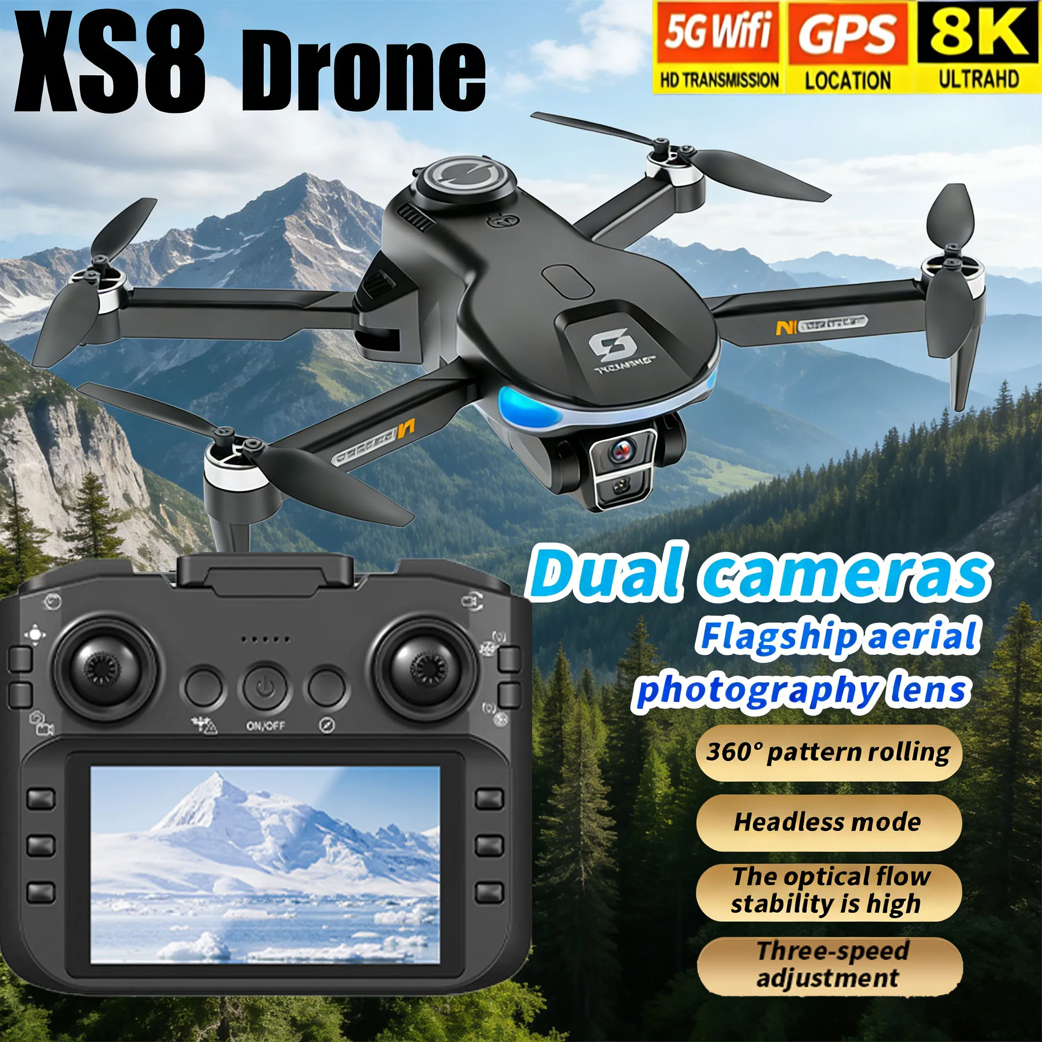 

Дрон XS8 FPV с камерой 8K HD, радиоуправляемый самолет, складной квадрокоптер с бесщеточным двигателем и функцией обхода препятствий, для взрослых и детей, радиоуправляемая игрушка, подарок