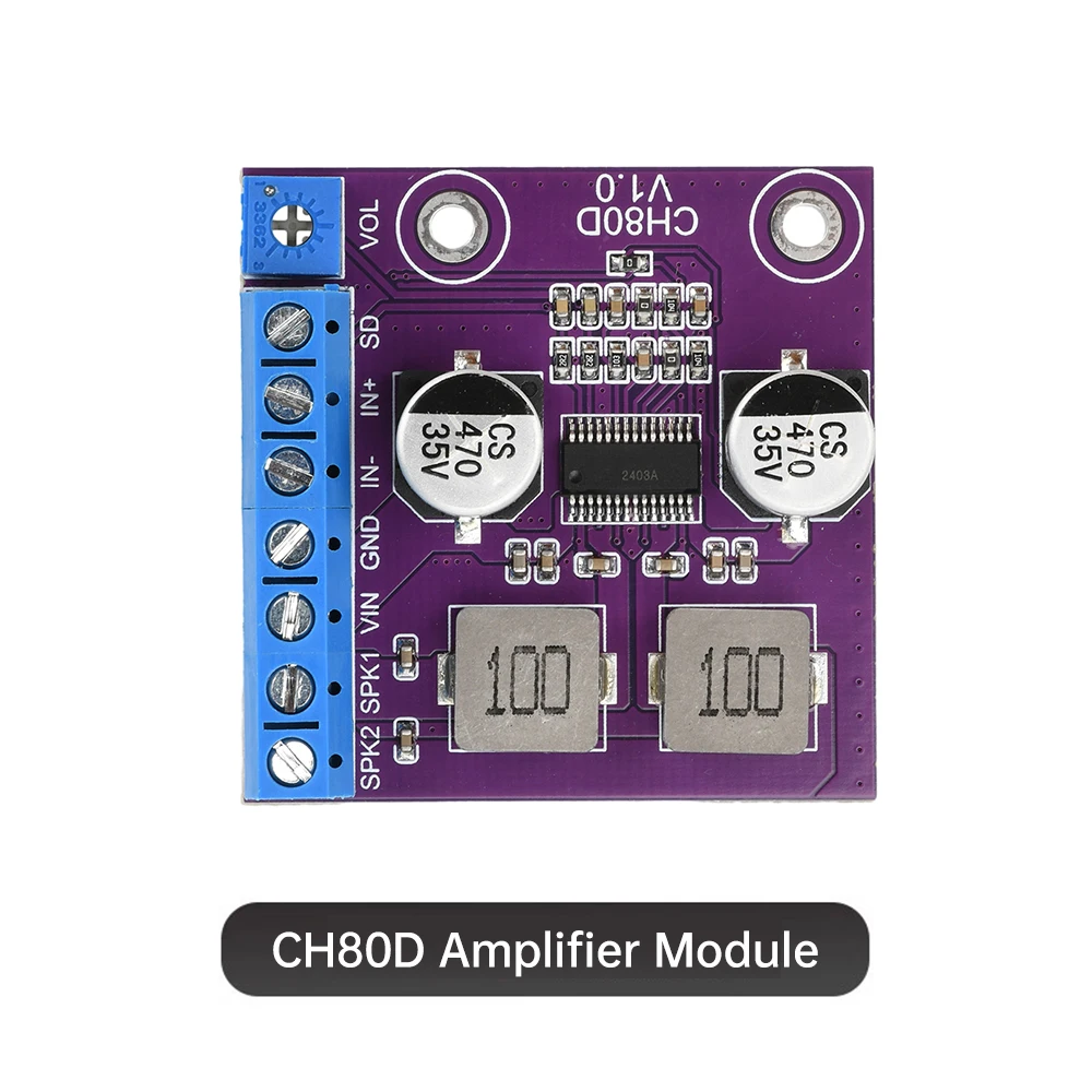 

CH80D 80W Stereo Serial Class-D Audio Amplifier Single Channel Voice Audio Amplifier Module DC 5-26V Sound Amplifier Board
