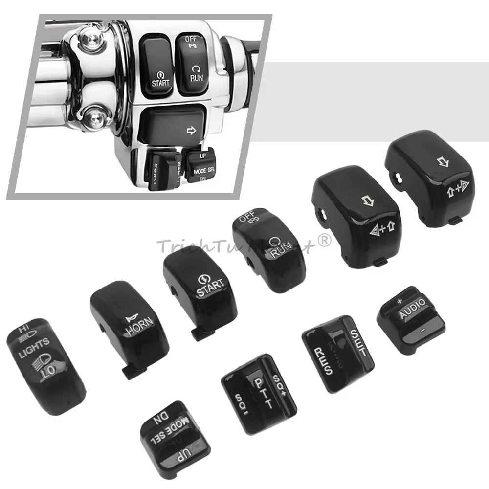 10 PCS Motorcycle Hand Control Switch Covers Button Caps Fit For Harley Touring Road King Electra Road Street Glide CVO 1996-13