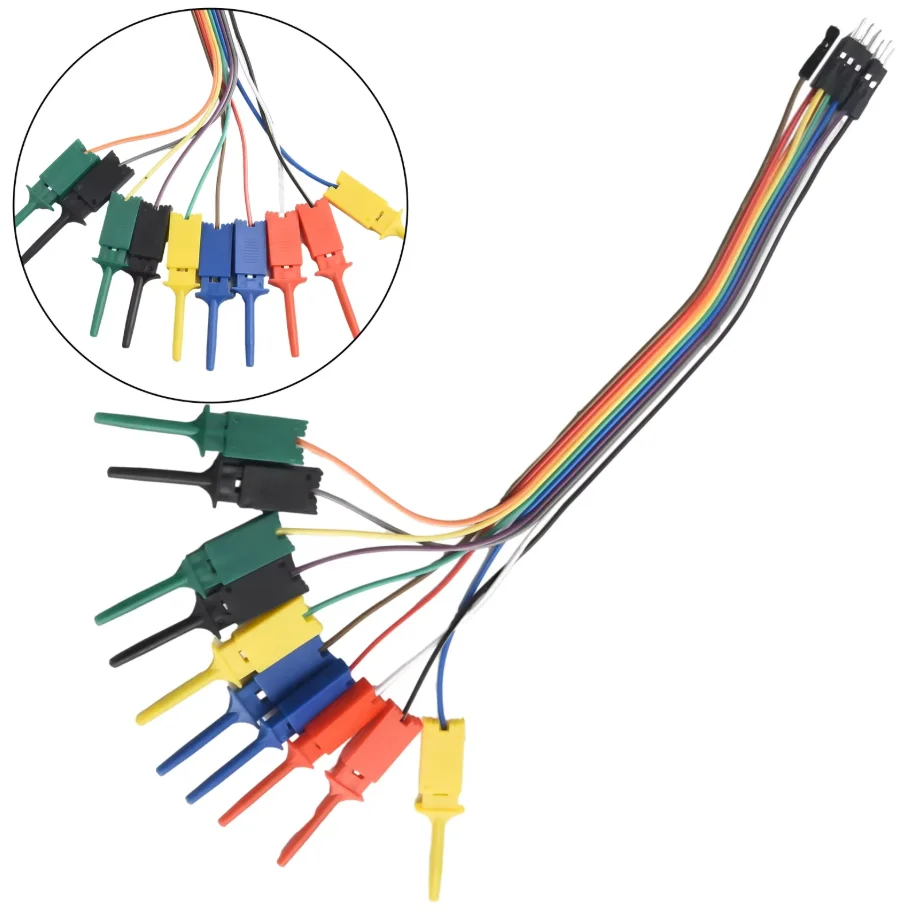20cm Test Hook Clip 10pin Logic Analyzer Cable Gripper Probe 5 Color Jumper Wire Clamp Set for Chips Pins Connecting Test - Image 2