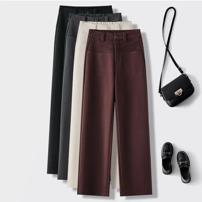 

Прямые брюки для женщин весной и осенью 2025, новые эластичные узкие брюки с высокой талией, широкие брюки, универсальные женские