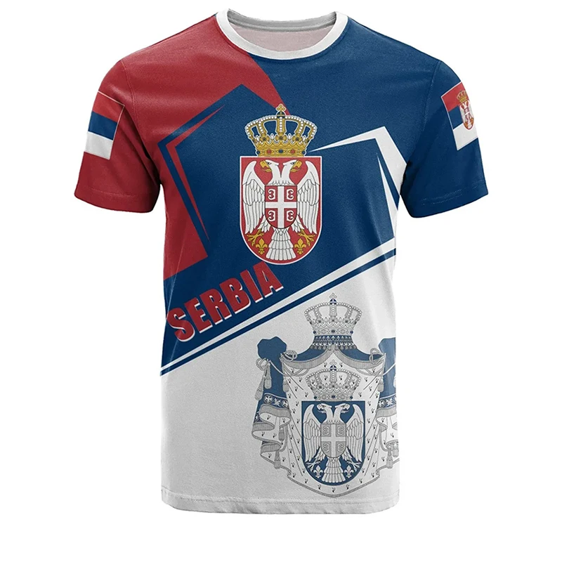 

Serbian Flag National Emblem 3D Printed Summer Men's Casual T-shirt Fashion Sport O Collar Loose Quality Short-sleeved Shirt