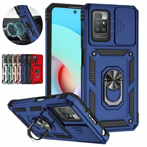 Custodia antiurto per Xiaomi Redmi 10 10C 10A 9C 9A 11A 12C Custodia protettiva per obiettivo fotocamera scorrevole Anello Supporto per supporto Funda Coque