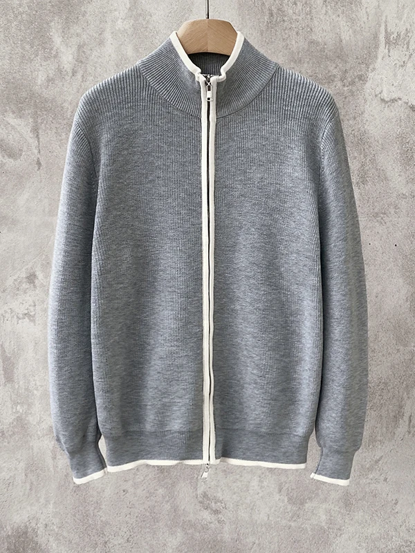 

Мужской осенний утепленный вязаный кардиган с высоким воротником, повседневный, с длинными рукавами, из мягкой хлопковой смеси, модная куртка