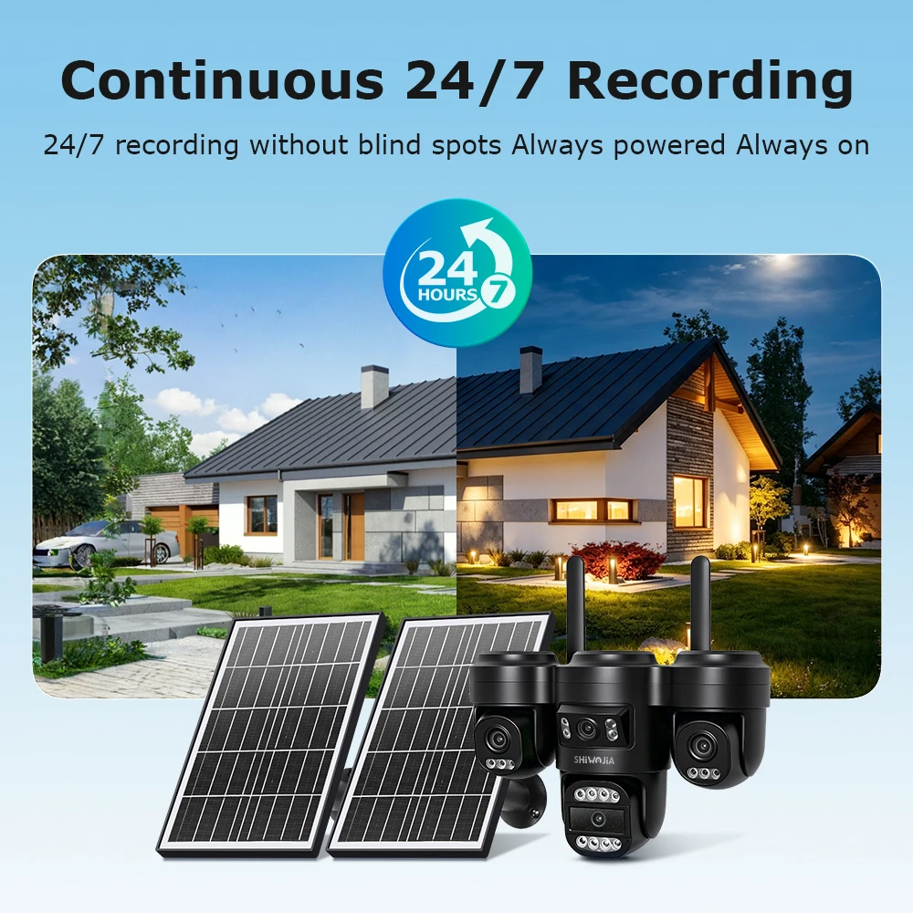SHIWOJIA 20MP 4G/WiFi Security Camera Outdoor 4 Lenses 6 independent drive Supports Remote Rotation  AI Auto Tracking CCTV Cam