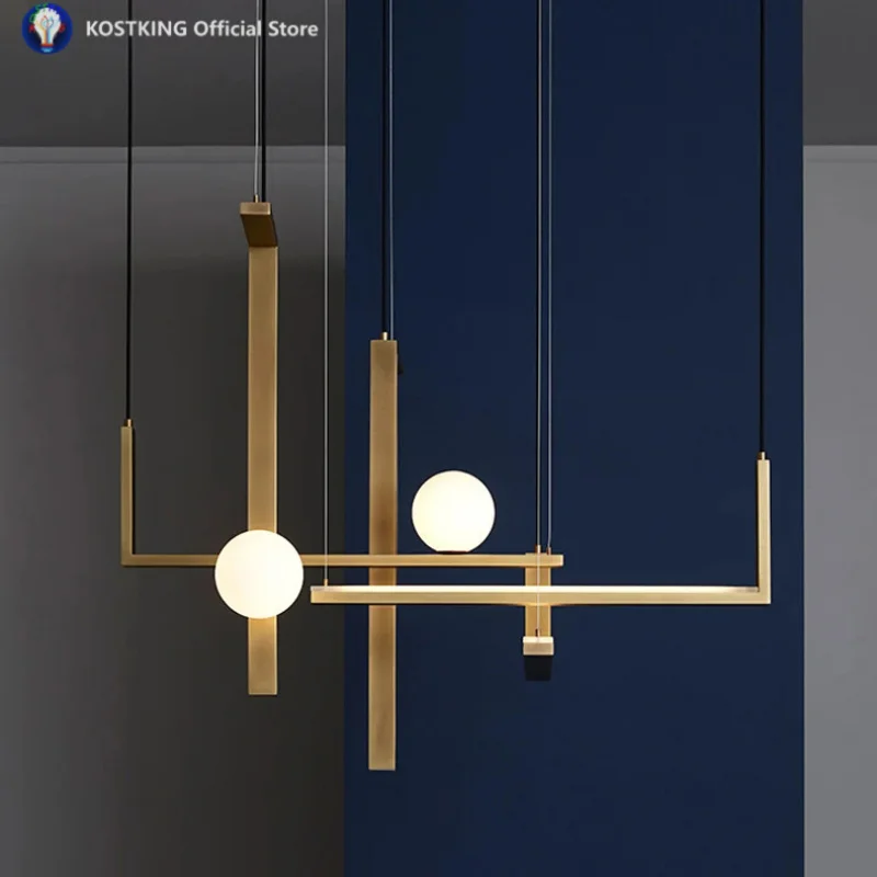 

Post-modern luxury chandelier creative personality model room lamp Nordic simple living room restaurant copper light