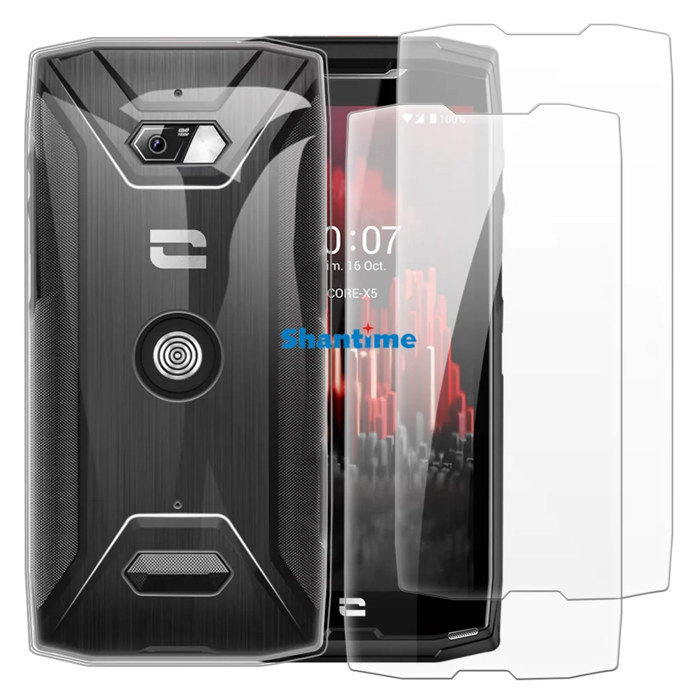 Coque souple + 2 pack de protections d'écran en verre trempé pour Crosscall Core-X5, Core-X4 Neo, protection complète du corps Coque souple + 2 pack de protections d'écran en verre trempé pour Crosscall Core-X5, Core-X4 Neo, protection complète du corps